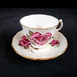 Royal Kent Bone China Tea‎ Cup and Saucer Set Purple Rose Made in England